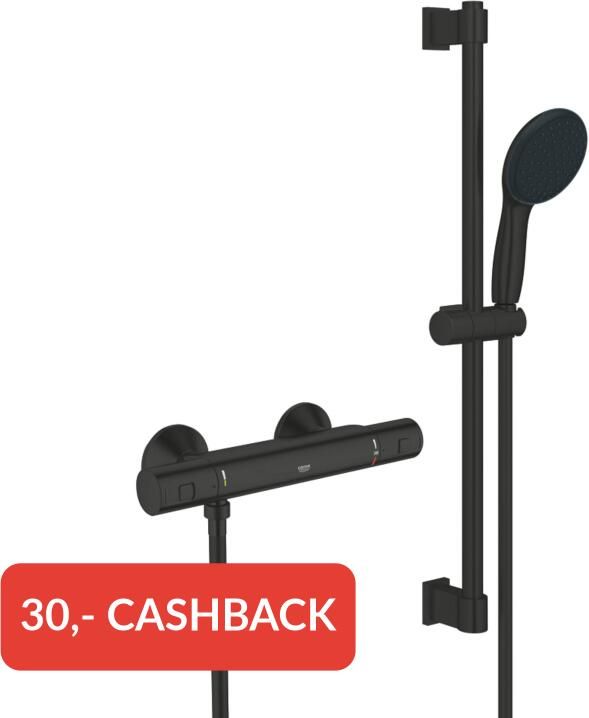 Grohe Precision Start Doucheset thermostatische douchekraan met glijstangset 60cm ronde handdouche 1 straalsoort gladde doucheslang mat zwart 345972431