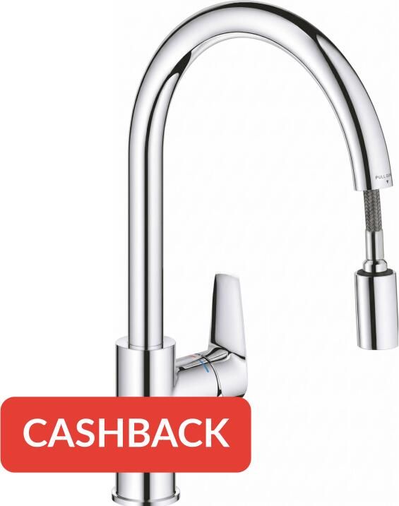 GROHE QuickFix Start Edge draaibare keukenmengkraan met uittrekbare uitloop chroom