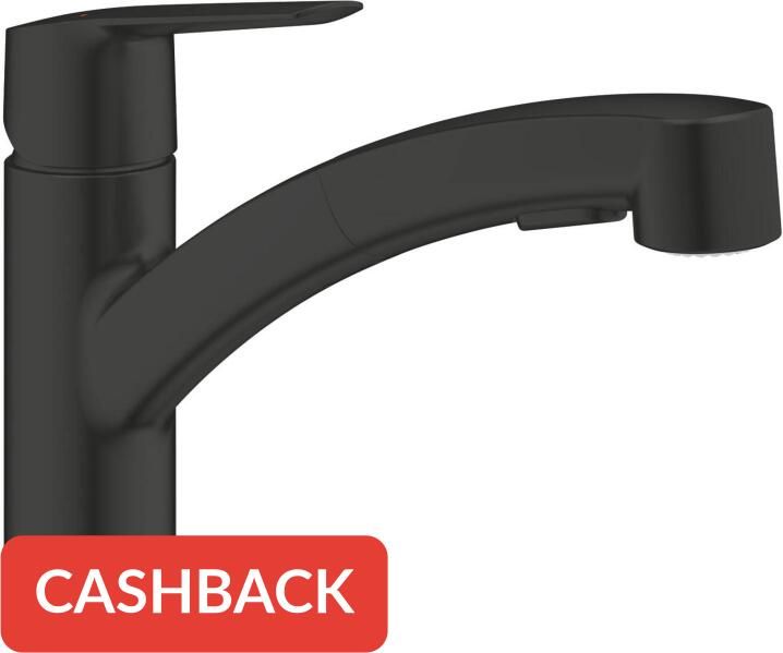 Grohe Tweedekans QuickFix Start keukenmengkraan met uittrekbare handdouche rond mat zwart 03556