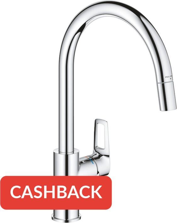 Grohe Start Loop Keukenkraan 1-gats hoge draaibare uittrekbare uitloop- voorsprong 21.5cm open greep chroom 30556000