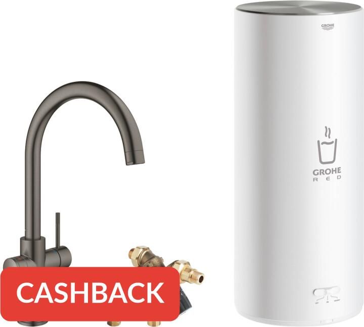 GROHE Red Keukenmengkraan met combi boiler Duo eengreeps 1 gats 224mm C uitloop 418mm hoogte hard graphite geborsteld