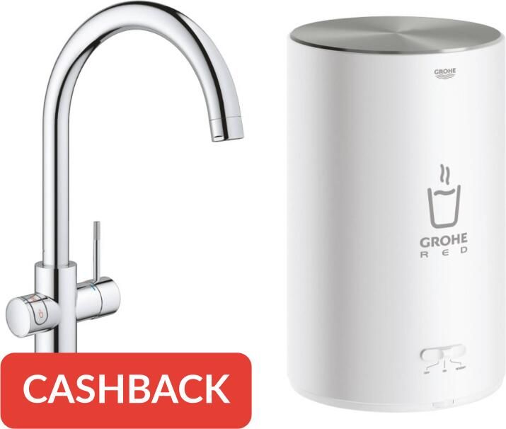 GROHE Red 3-in-1 kokendwaterkraan met C-uitloop en M-size boiler chroom