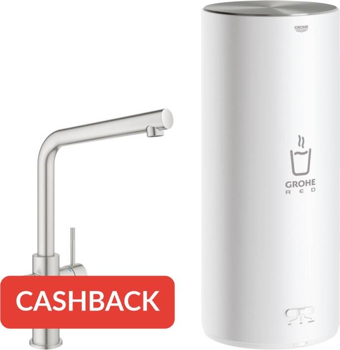 GROHE Red New Duo keukenmengkraan eengreeps 7 liter boiler 378mm hoogte 221mm voorsprong L-uitloop draaibaar supersteel