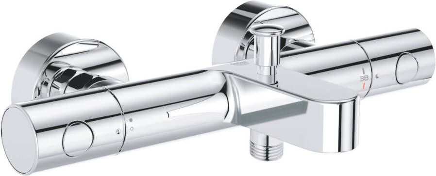 Badkraan Grohe Grohtherm 800 Cosmopolitan M 15cm Hartafstand Thermostatisch Opbouw Rond Chroom 2 Greeps Met Koppelingen