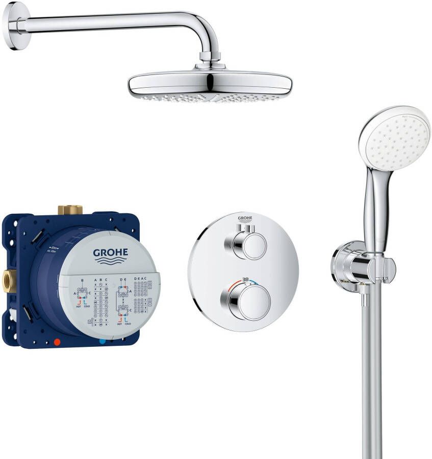 Grohe Grohtherm inbouw regendoucheset met 3 straalsoorten Ø21cm chroom