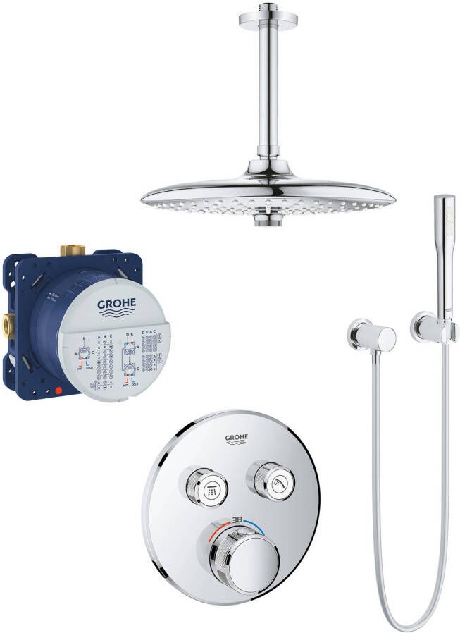 Grohe Grohtherm SmartControl 260 Perfect inbouw regendoucheset met 4 straalsoorten en plafondaansluiting Ø26cm chroom