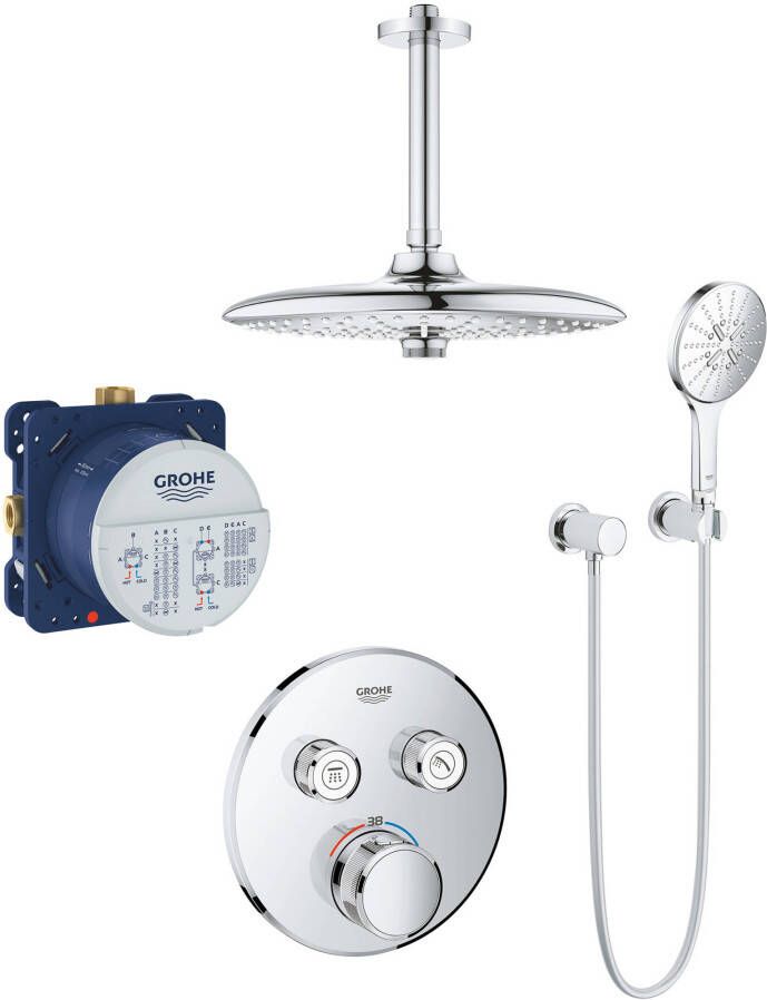 Grohe Grohtherm SmartControl 260 Perfect inbouw regendoucheset met 6 straalsoorten en plafondaansluiting Ø26cm chroom