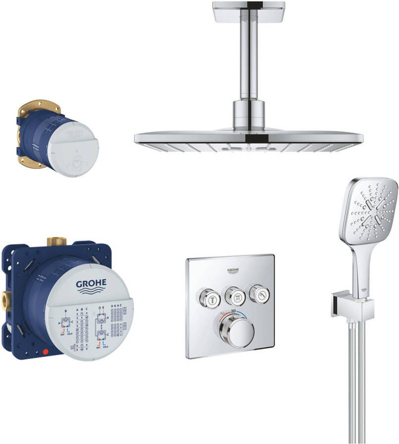 Grohe Grohtherm Smartcontrol 310 Comfortset inbouw regendoucheset Cube met 5 straalsoorten en plafondaansluiting Ø31cm chroom