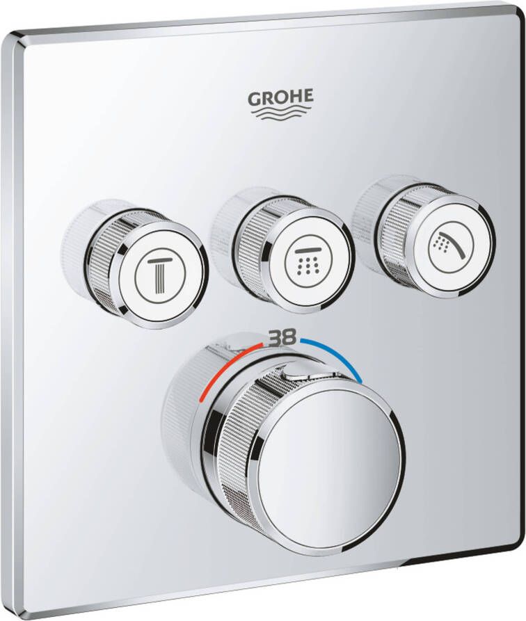 GROHE Grohtherm Smartcontrol Inbouwmengkraan opbouwdeel thermostatisch vierkant wand eengreeps met 3x omstelinrichting chroom