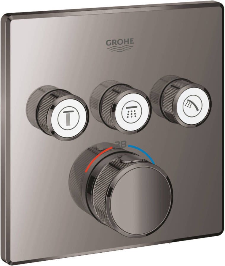 Grohe Grohtherm SmartControl afbouwdeel thermostatische Inbouwmengkraan bad douche met 3-weg omstelling vierkant Hard graphite geborsteld