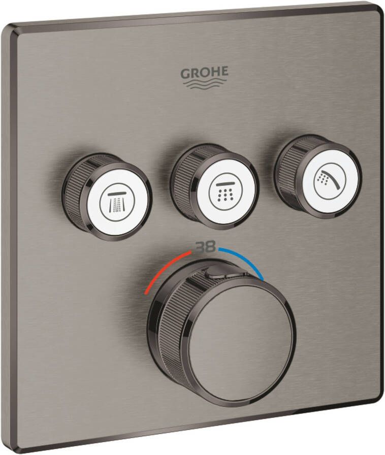 Grohe Grohtherm SmartControl afbouwdeel thermostatische Inbouwmengkraan bad douche met 3-weg omstelling vierkant Hard graphite geborsteld - Foto 2