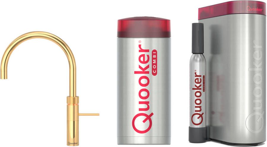Quooker Fusion round met COMBI boiler en CUBE reservoir 5-in-1 kokend water kraan Goud