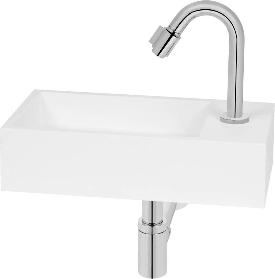 Saqu Deluxe fonteinset met chromen kraan rechts solid surface mat wit