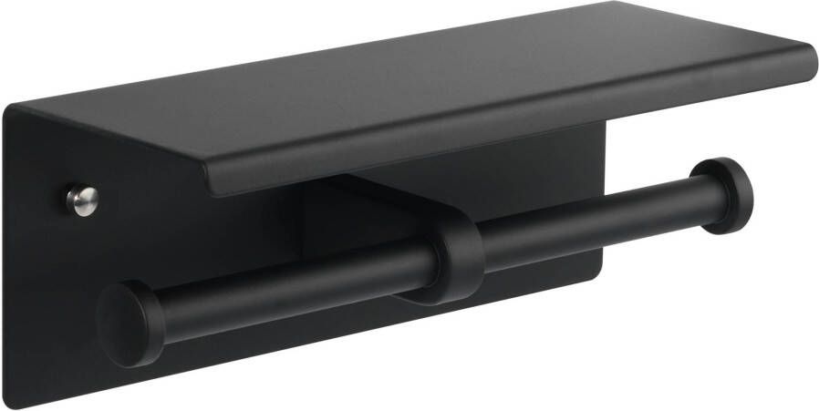 Saqu Essential dubbele toiletrolhouder met planchet mat zwart