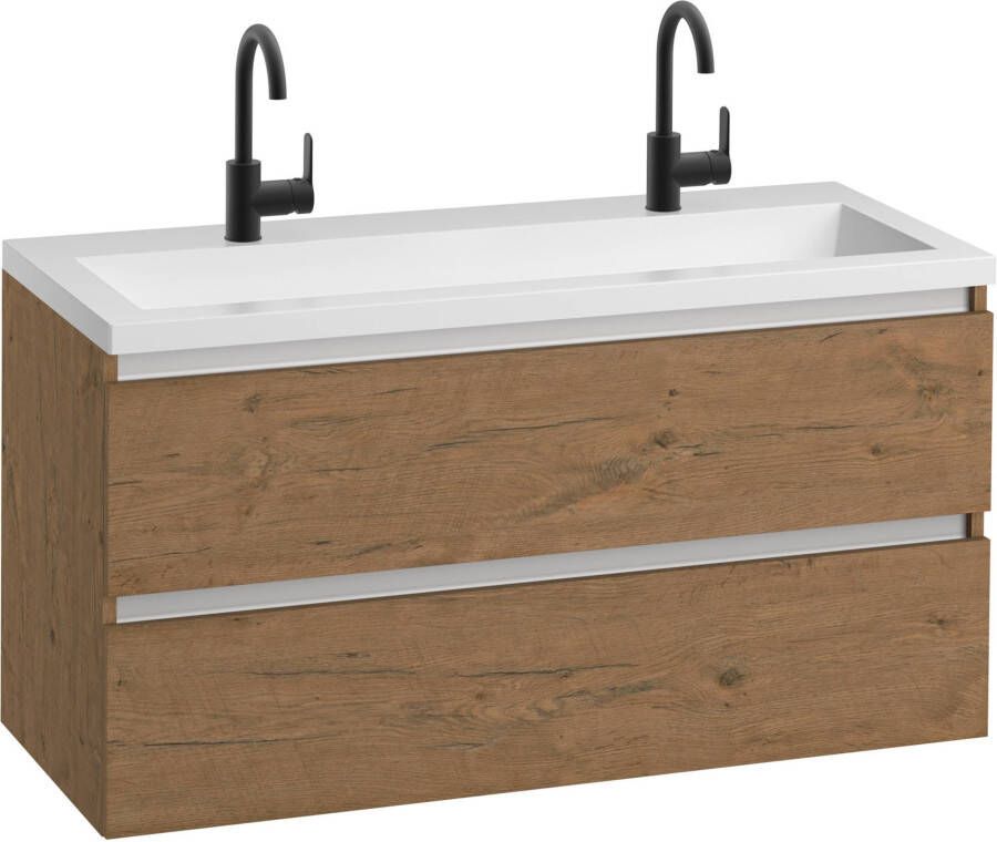 Saqu Gaia voorgemonteerd badmeubel met aluminium greeplijst incl. mat witte wastafel 120x51 5cm wild eiken