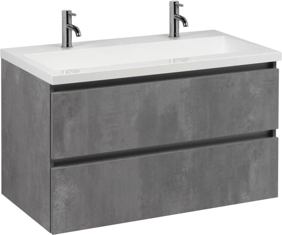 Saqu Gaia voorgemonteerd ondiep badmeubel met aluminium greeplijst incl. wastafel 100 5x40cm beton grijs