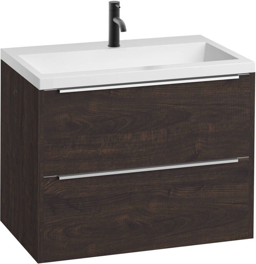 Saqu Salto Slimline voorgemonteerd badmeubel incl. wastafel 80x40cm kasteel bruin chroom