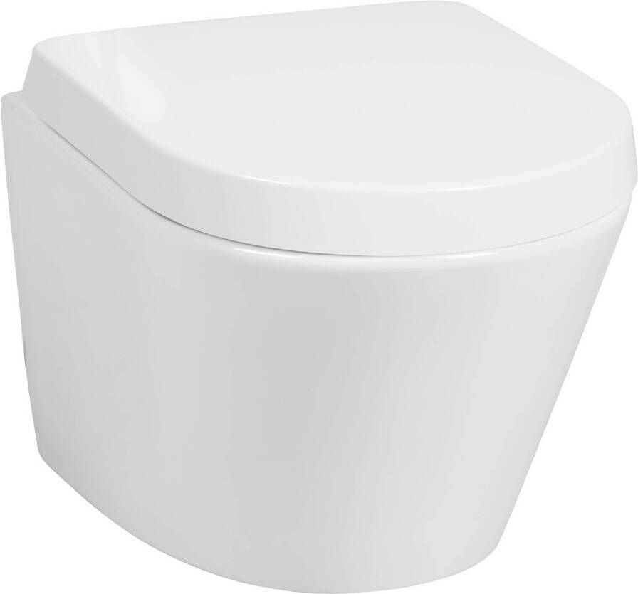 Saqu Sky 2.0 compact randloos hangtoilet met toiletbril met quickrelease Wit