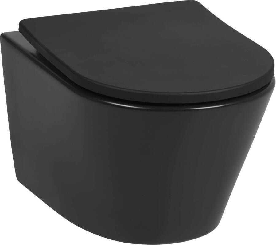 Saqu Sky 2.0 randloos hangtoilet met slimseat toiletbril met quickrelease Mat zwart