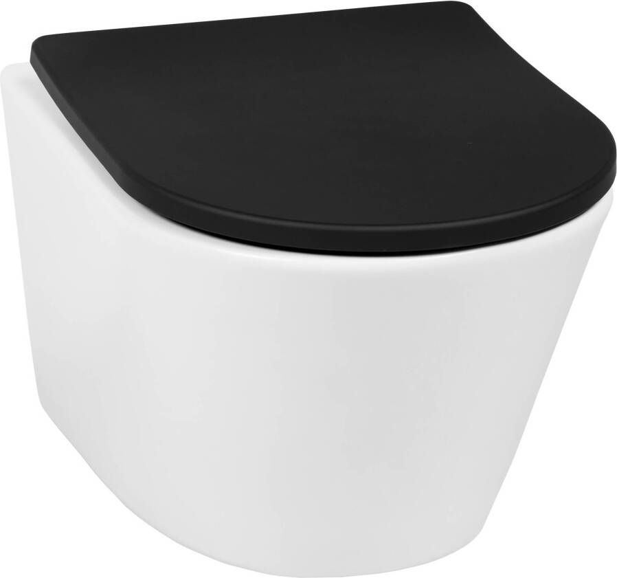 Saqu Sky Duo randloos hangtoilet met slimseat toiletbril met quickrelease Mat wit Zwart