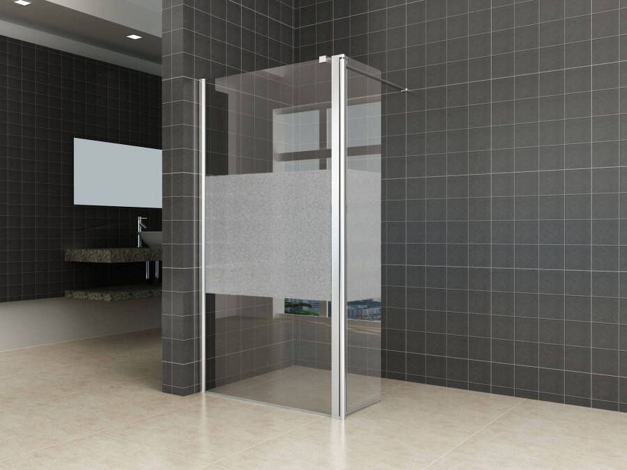 Saqu Splash zijwand met chroom scharnierprofiel links 35x200cm Nano semi-gesatineerd