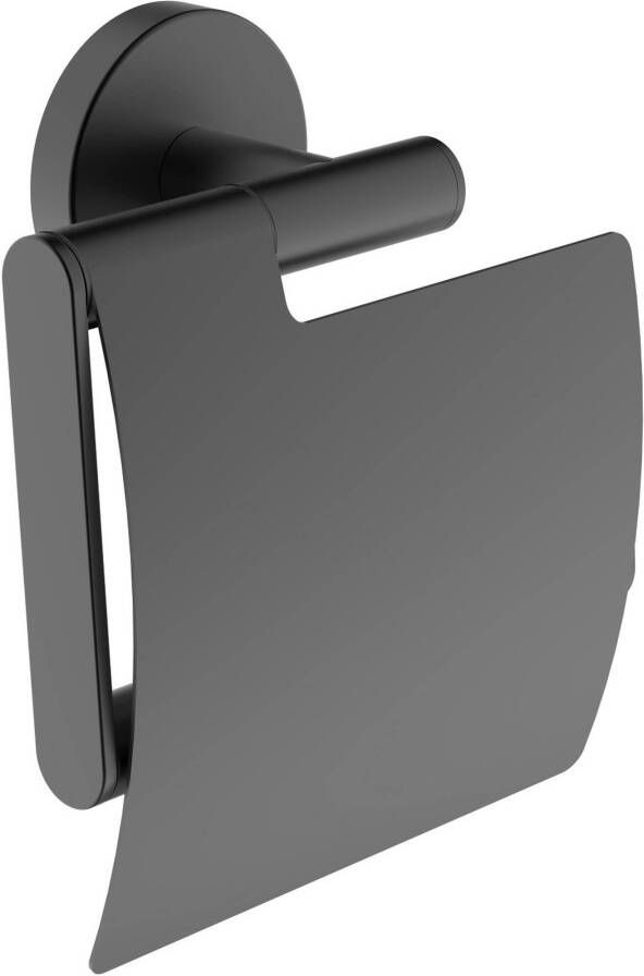 Saqu Nemo toiletrolhouder met klep 12 8x5 6x14 2cm mat zwart
