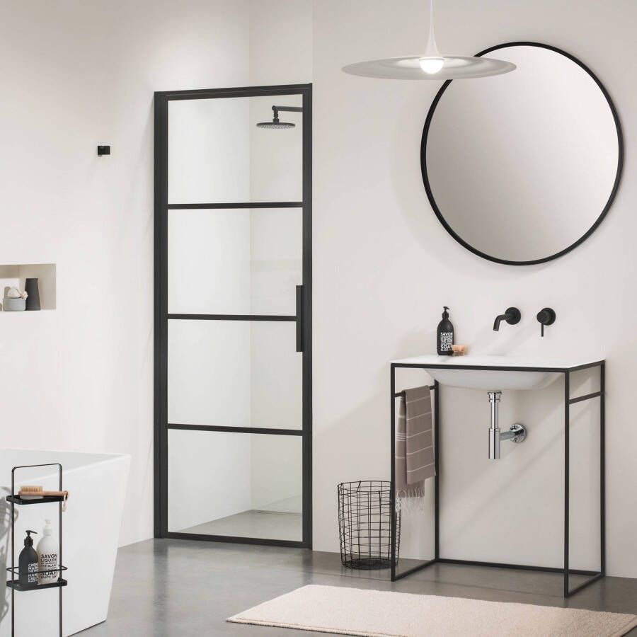 Douche Concurrent Douchedeur Sealskin Soho Nisdeur Draaideur Rechts met Vaste Wand 100x210cm Zwart 8mm Helder Glas Veiligheidsglas Seal Coating - Foto 6
