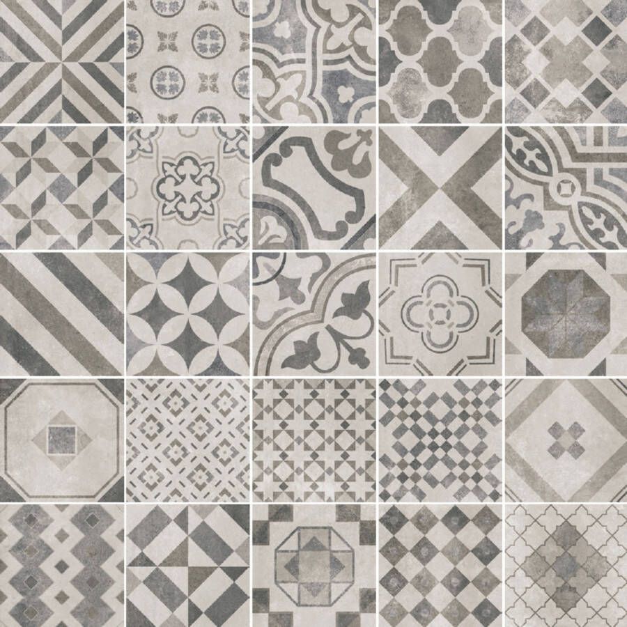 Vintage Vloer- wandtegel Portugees Cementina 20x20cm black & white mat