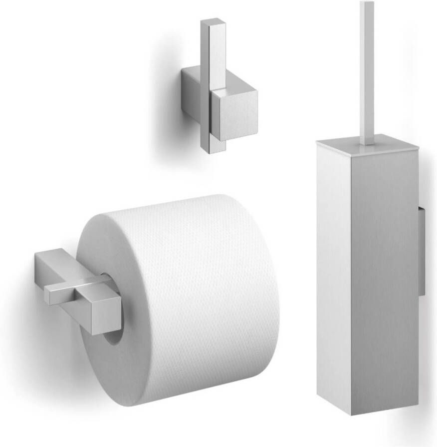 ZACK Carvo Toilet accesoires set 3-in-1 vierkant geborsteld RVS