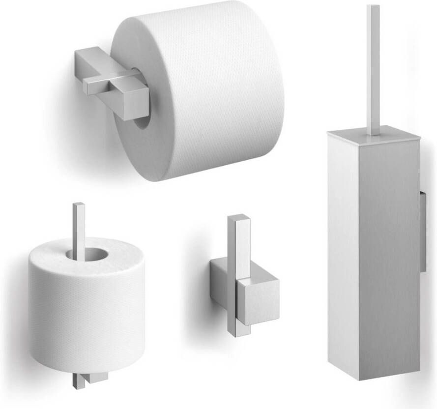 ZACK Carvo Toilet accesoires set 4-in-1 vierkant geborsteld RVS