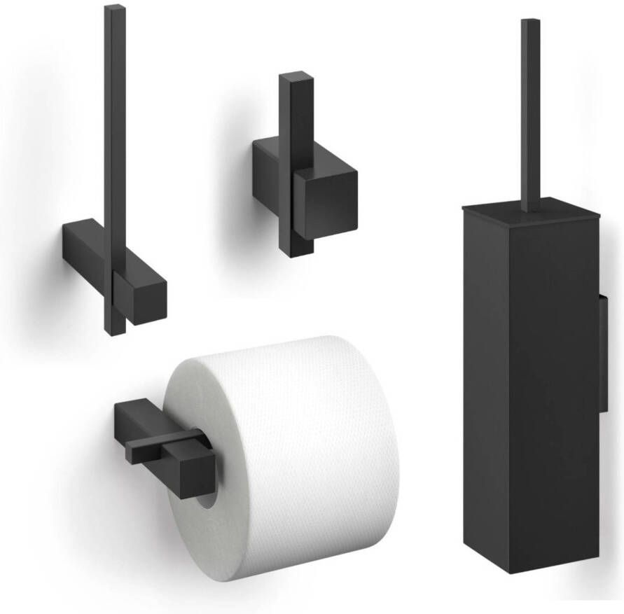 ZACK Carvo Toilet accesoires set 4-in-1 vierkant zwart