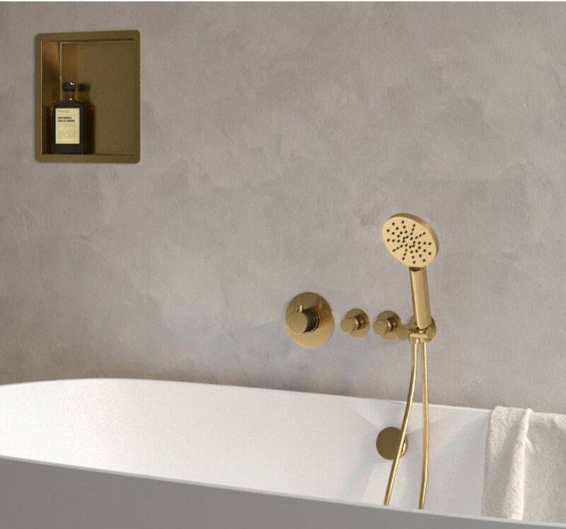 Brauer Badkraan Inbouw Set Gold Edition Thermostatisch met Badvulcombinatie en Handdouche 3-Standen Geborsteld Goud