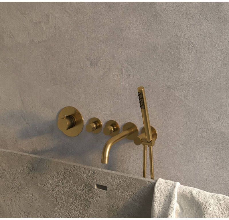 Brauer Badkraan Inbouw Set Gold Edition Thermostatisch met Uitloop en Staaf Handdouche Geborsteld Goud