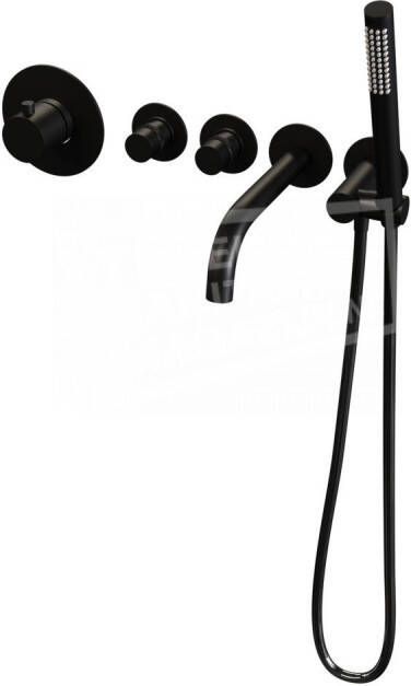 Brauer Black Edition Badkraan Inbouw douchegarnituur 20cm uitloop met inbouwdeel 3 gladde knoppen handdouche rond 3 standen mat zwart 5-S-023 - Foto 4