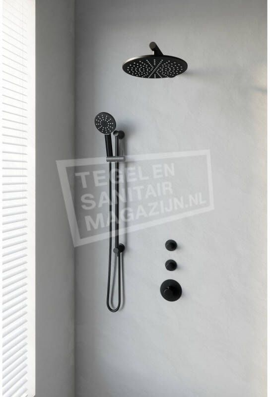 Brauer Black Edition thermostatische inbouw regendouche SET 20 30 cm douchekop rechte muurarm 3-standen handdouche doucheslang en geïntegreerde glijstang mat zwart - Foto 2