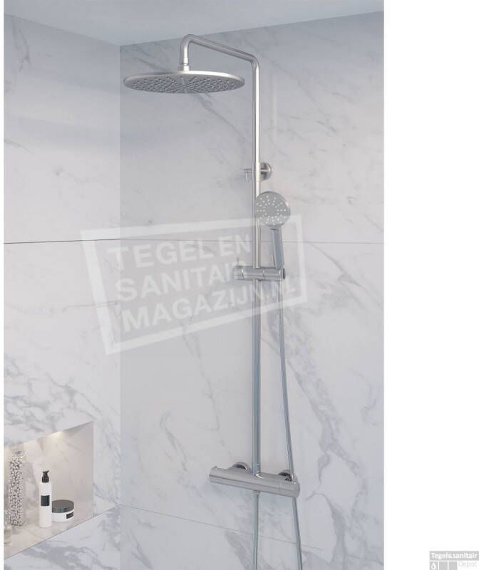 Brauer Chrome Edition thermostatische inbouw regendoucheset 40cm gebogen wandarm met 20cm ronde hoofddouche 3 standen ronde handdouche 150cm gladde doucheslang met aansluitbocht en handdouchehouder Chroom 5 CE - Foto 13