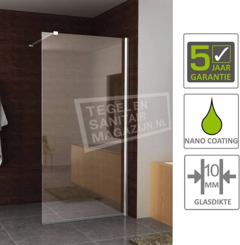 Bathxe Inloopdouche 140 cm Glas met Muurprofiel 8 mm NANO