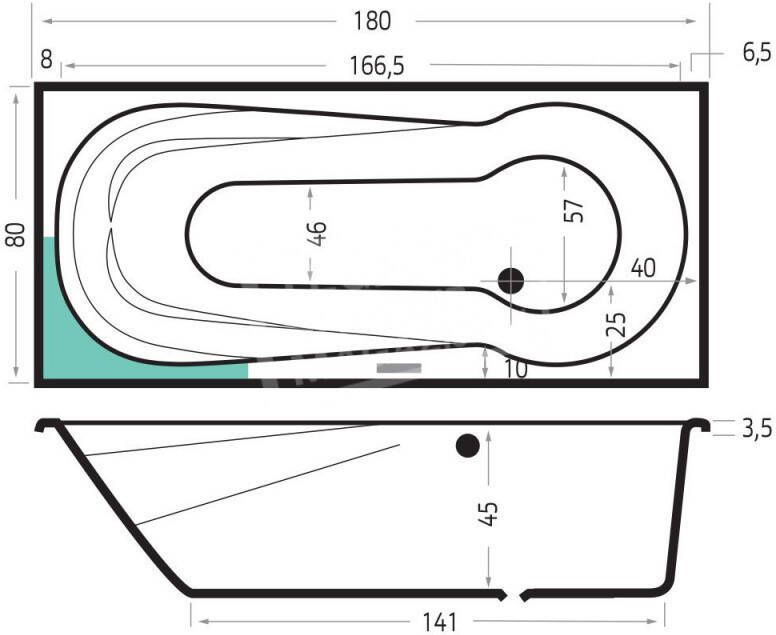 BeterBad-Xenz Barbados 180x80 ligbad met douchegedeelte 220L Klei mat