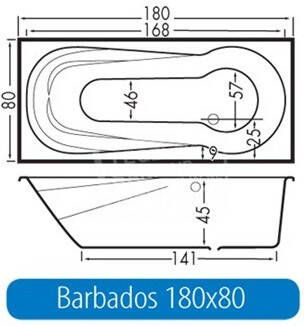 BeterBad-Xenz Beterbad Xenz Barbados (180x80x45cm) Geintegreerd Douchegedeelte 220L Acryl Wit