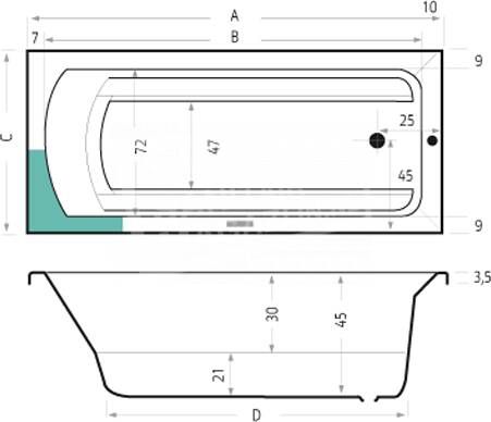 BeterBad-Xenz Bodysize 190x90 cm ligbad 390L Cement mat