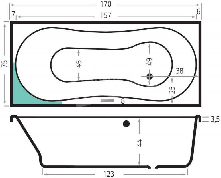 BeterBad-Xenz Dominica ligbad 170x75 cm met douchegedeelte 200L Cement mat