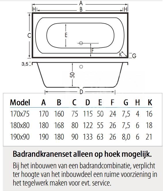 BeterBad-Xenz Lagoon 170x75 cm ligbad 240L Bahama glans