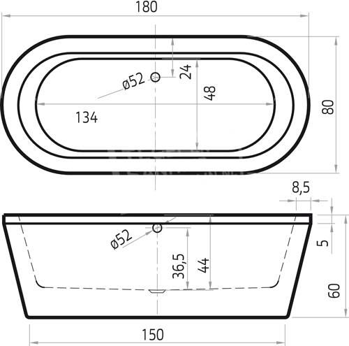 BeterBad-Xenz Luca 180x80x60 cm vrijstaand bad edelweiss mat