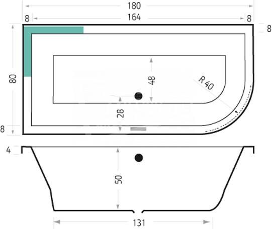 BeterBad-Xenz Principe 180x80 cm duobad 290L links Bahama glans