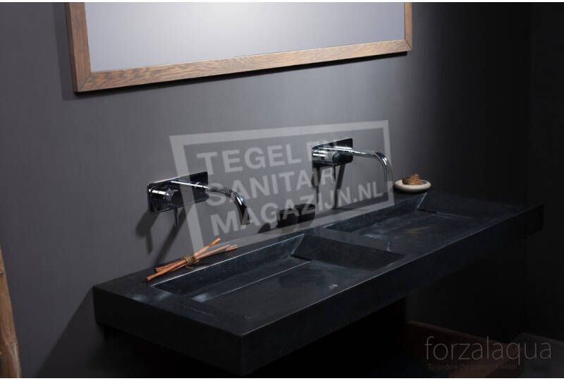 Forzalaqua Bellezza Doppio Wastafel 140 cm Basalt Gezoet 140 5x51 5x9 cm 2 wasbakken zonder kraangaten