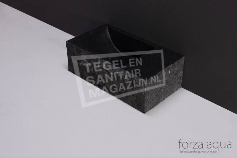 Forzalaqua Venetia XS Fontein Rechthoek Basalt Gekapt 29x16x10 cm 1 kraangat Rechts