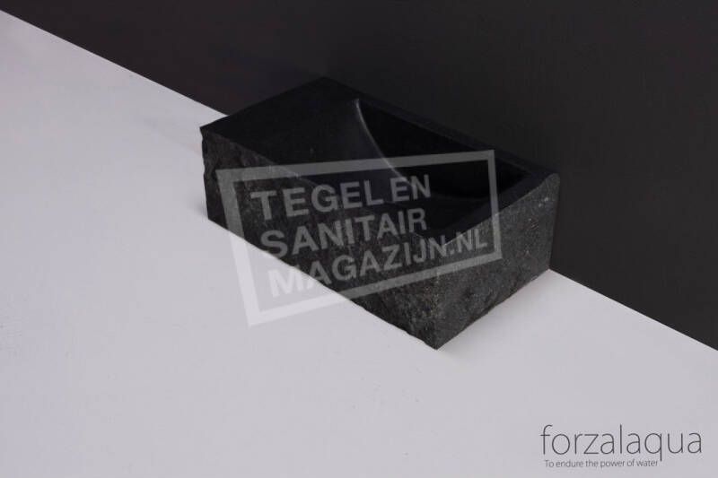 Forzalaqua Venetia XS Fontein Rechthoek Basalt Gekapt 29x16x10 cm zonder kraangaten Links