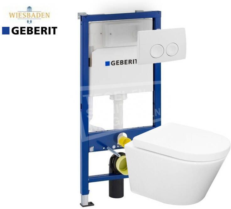 Geberit Wiesbaden Vesta Rimless wit wandcloset met softclose toiletzitting en UP100 inbouwreservoir