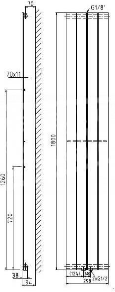 Plieger Cavallino Retto Enkel verticale radiator (298x1800) 614 Watt Wit