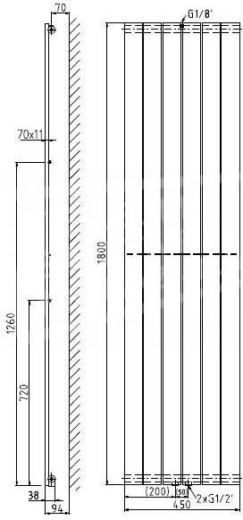 Plieger Cavallino Retto Enkel verticale radiator (450x1800) 910 Watt Wit